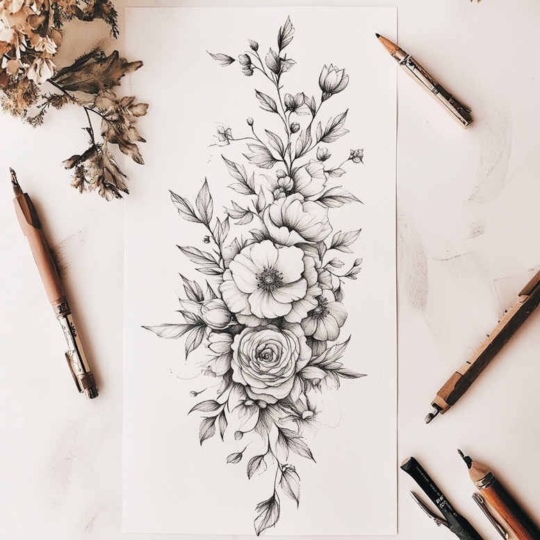 Delikatne kwiaty - Free tattoo design ideas ai genereted - inkby.ai