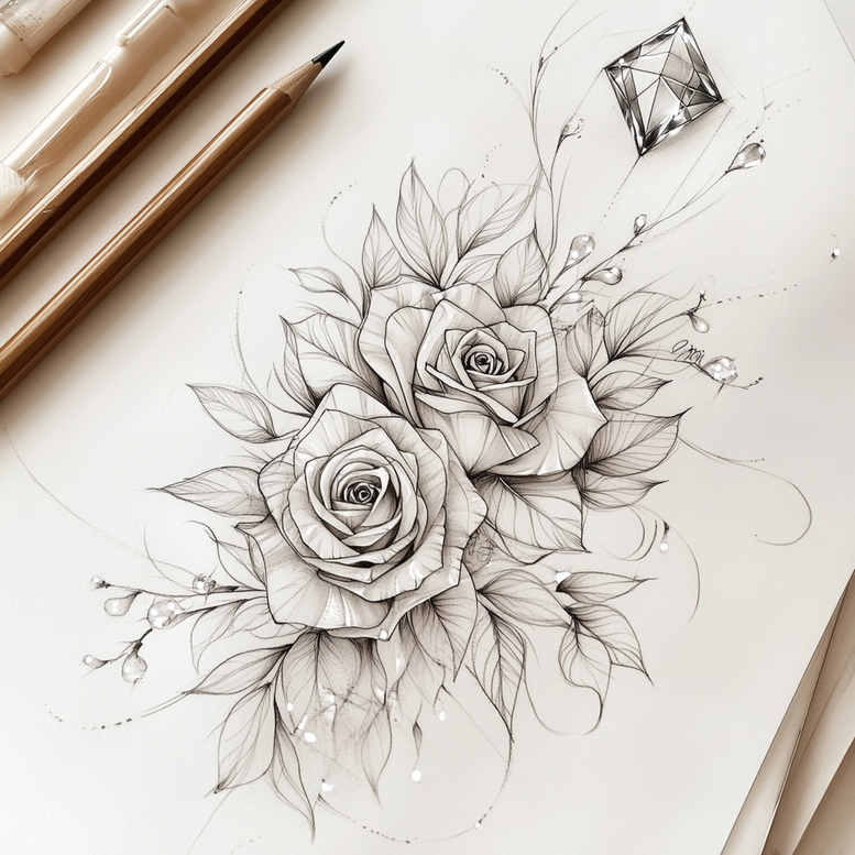 Delikatne kwiaty - Free tattoo design ideas ai genereted - inkby.ai