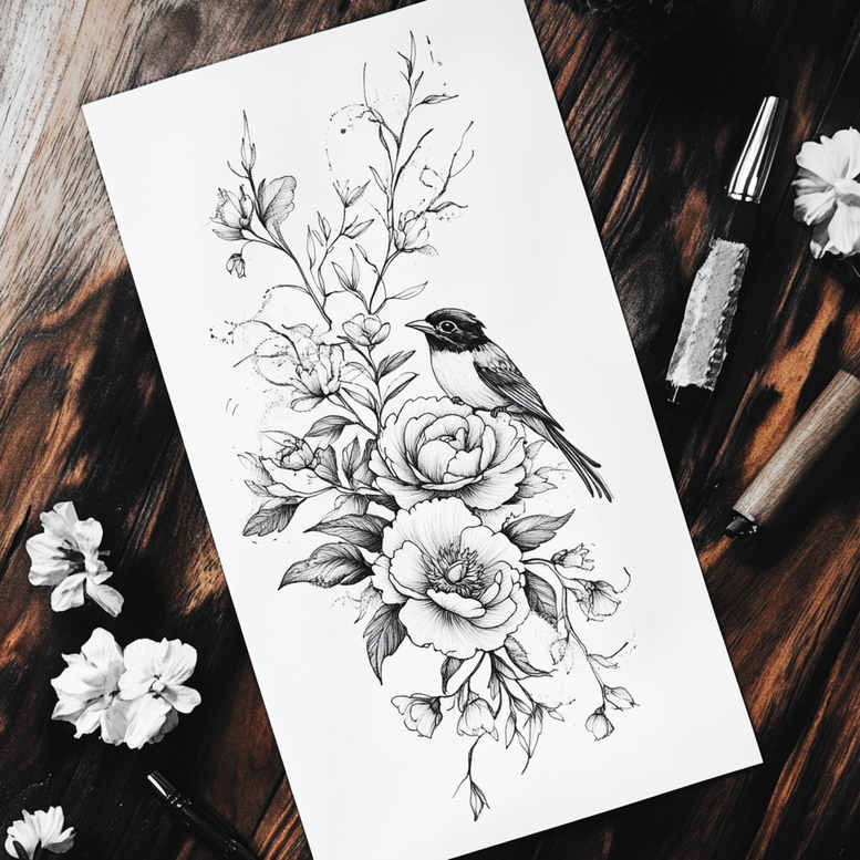 Delikatne kwiaty - Free tattoo design ideas ai genereted - inkby.ai