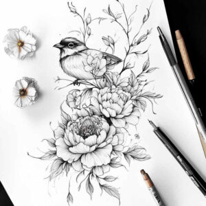 Delikatne kwiaty - Free tattoo design ideas ai genereted - inkby.ai