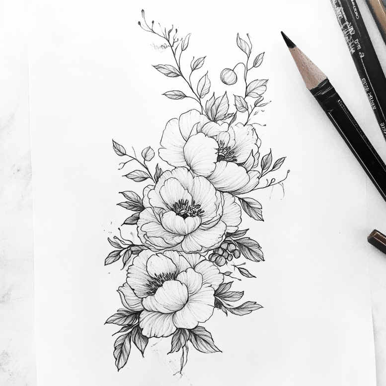 Delikatne kwiaty - Free tattoo design ideas ai genereted - inkby.ai