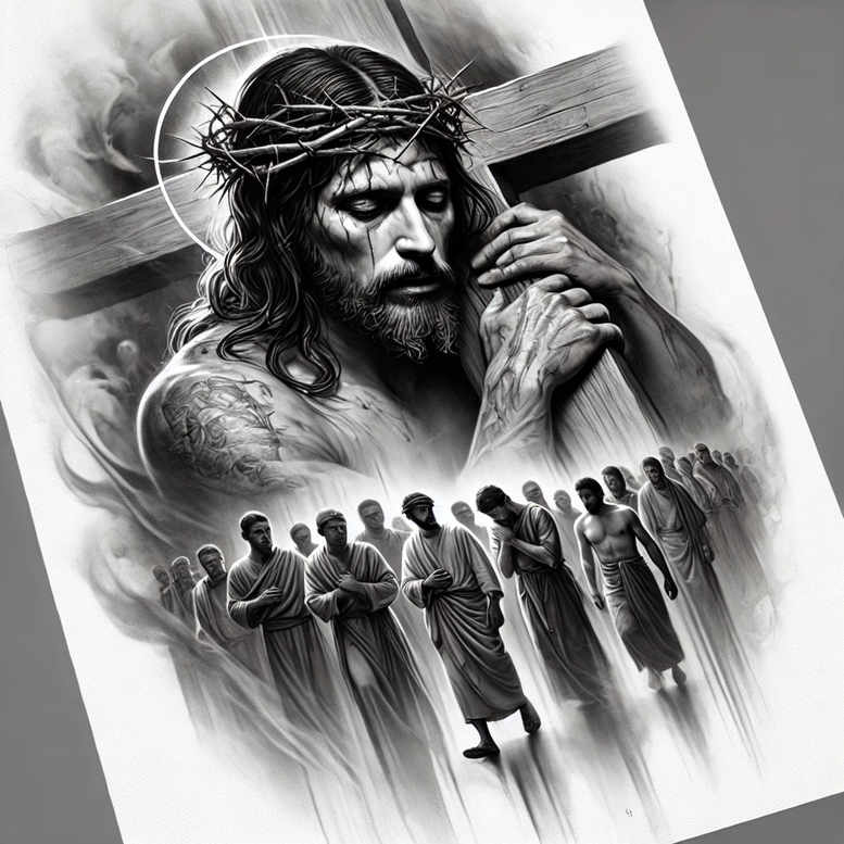 jesus-spirit-tattoo – tattoo design ideas free ai generated – natural-contrast – for-biceps – Gallery: jesus-inkby-ai