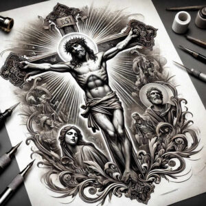 jesus-spiritual-power-tattoo – tattoo design ideas free ai generated – naturalistic – for-heel – Gallery: jesus-inkby-ai