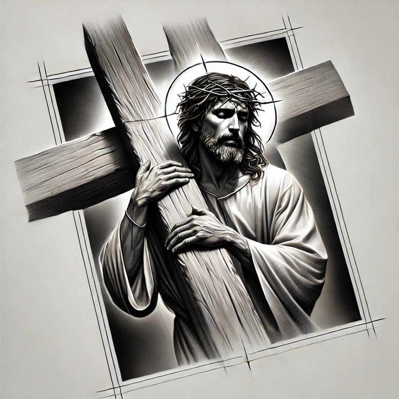 jesus-with-crown-of-thorns – tattoo design ideas free ai generated – glass-effect – for-upper-chest – Gallery: jesus-inkby-ai