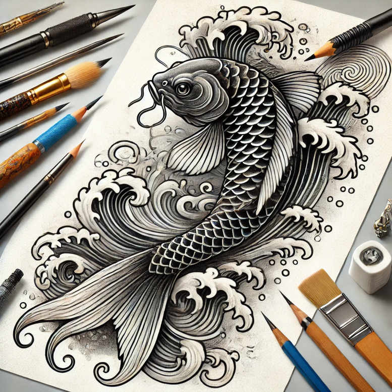 koi-in-water-for-men-neotraditional-bold-motifs-for-palm – tattoo design ideas free ai generated – Gallery: koi-fish-inkby-ai