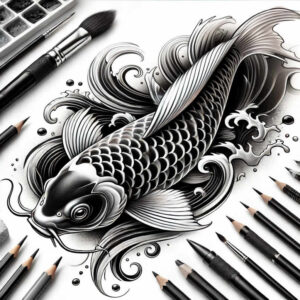 koi-strength-symbol-neotraditional-bold-texture-for-shoulder – tattoo design ideas free ai generated – Gallery: koi-fish-inkby-ai