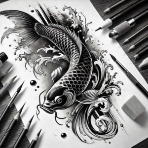 koi-with-detail-surrealism-fantastical-elements-for-scapula – tattoo design ideas free ai generated – Gallery: koi-fish-inkby-ai