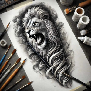 lion-and-light – tattoo design ideas free ai generated – neotraditional-bold-color-blocks – for-palm – Gallery: lions-inkby-ai