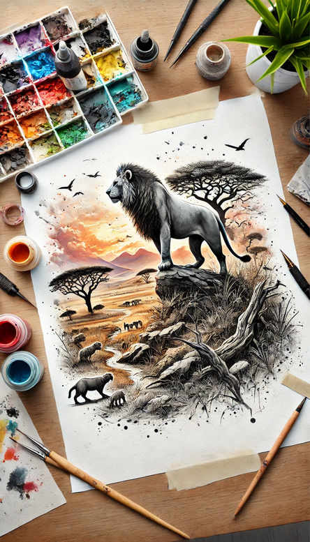 lion-in-art – tattoo design ideas free ai generated – neotraditional-bold-texture – for-hand – Gallery: lions-inkby-ai