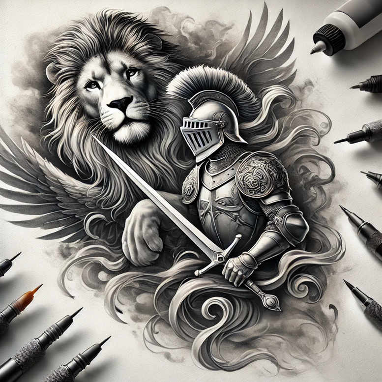 lion – tattoo design ideas free ai generated – neotraditional-textural-detail – for-foot – Gallery: lions-inkby-ai