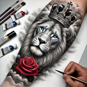 lion-protection-symbol – tattoo design ideas free ai generated – neotraditional-layered-fill – for-shoulder – Gallery: lions-inkby-ai