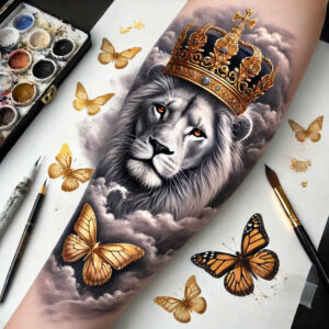 lion-silhouette – tattoo design ideas free ai generated – neotraditional-solid-blacks – for-calf – Gallery: lions-inkby-ai