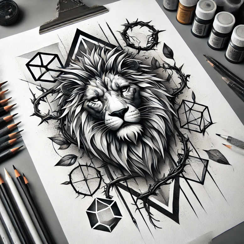 lion-symbol-of-royalty – tattoo design ideas free ai generated – neotraditional-deep-blacks – for-wrist – Gallery: lions-inkby-ai