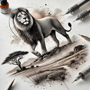 lion-with-ornament – tattoo design ideas free ai generated – realism-skin-realism – for-lower-arm – Gallery: lions-inkby-ai