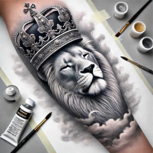 lion-with-tenderness – tattoo design ideas free ai generated – realism-full-detail – for-side-torso – Gallery: lions-inkby-ai