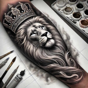 symbol-of-strength – tattoo design ideas free ai generated – surrealism-ambiguous-space – for-forearm – Gallery: lions-inkby-ai