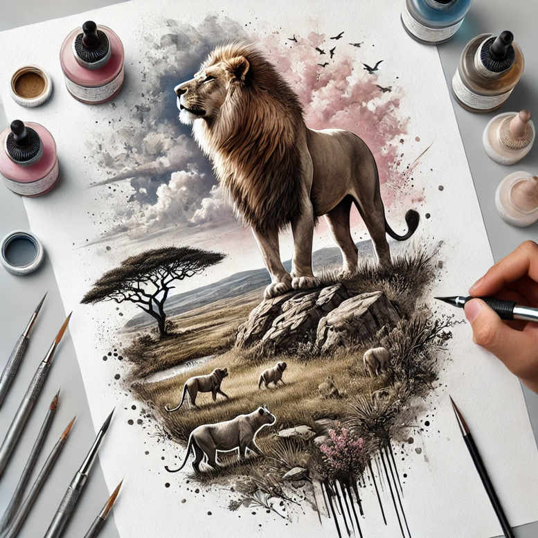 lions tattoo design ideas Surrealism psychic energy fierce expression for inner arm