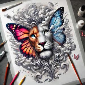 lions tattoo design ideas hyperrealistic naturalistic for outer arm