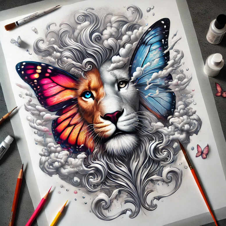 lions tattoo design ideas hyperrealistic naturalistic for outer arm
