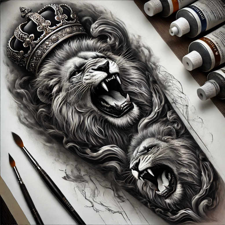 lions tattoo design ideas Surrealism symbolic motifs symbolic embodying strength
