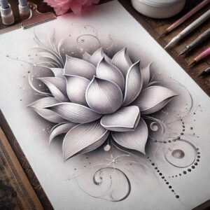 lotus-spirituality-symbol – tattoo design ideas free ai generated – ultra-thin – for-full-back – Gallery: lotuses-inkby-ai