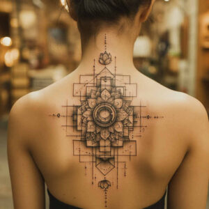 blooming-center – tattoo design ideas free ai generated – circular-pattern – for-sternum – Gallery: mandalas-and-similar-inkby-ai
