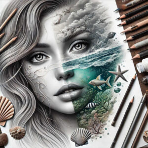 artistic-mermaid-surrealism-fluid-forms-for-back-of-neck – tattoo design ideas free ai generated – Gallery: mermaids-inkby-ai