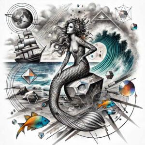 mermaid-spirit-tattoo – tattoo design ideas free ai generated – neotraditional-color-blending – for-upper-arm – Gallery: mermaids-inkby-ai