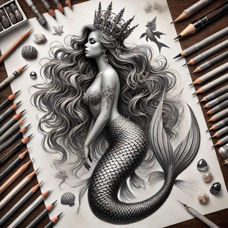 mermaid-spiritual-tattoo-neotraditional-artistic-contrast-for-sternum – tattoo design ideas free ai generated – Gallery: mermaids-inkby-ai