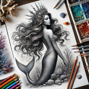 mermaid-with-light – tattoo design ideas free ai generated – neotraditional-dynamic-color – for-back-of-neck – Gallery: mermaids-inkby-ai