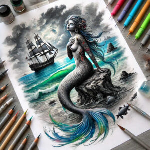 mermaid-with-tail – tattoo design ideas free ai generated – neotraditional-modern-classic – for-abdomen – Gallery: mermaids-inkby-ai