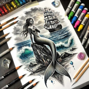 mermaids tattoo design ideas Realism dynamic shadows beauty for lower back