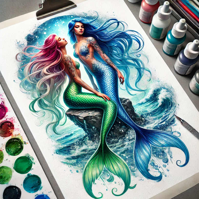mermaids tattoo design ideas Surrealism vibrant contrasts delicate shading stands for resilience