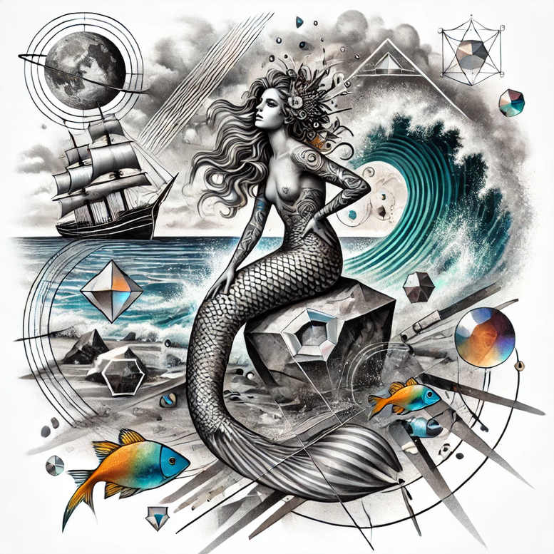 mermaids tattoo design ideas Realism soft contrast fluid motion represents courage