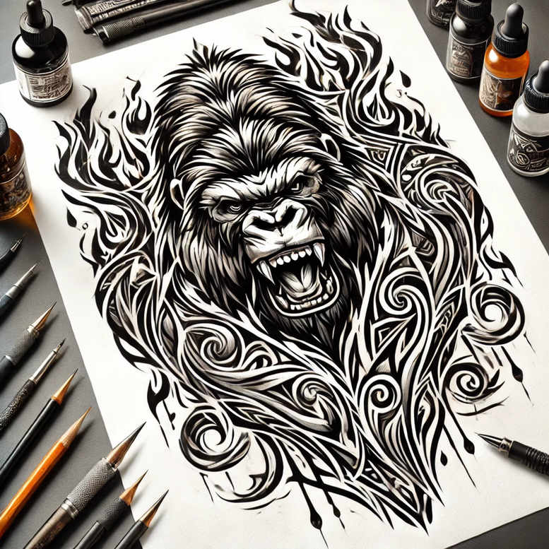 monkey-jungle-tattoo-realism-naturalistic-for-upper-chest – tattoo design ideas free ai generated – Gallery: monkeys-inkby-ai