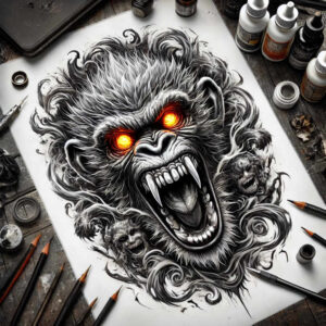 monkey-abstract-tattoo-neotraditional-defined-outlines-for-upper-back – tattoo design ideas free ai generated – Gallery: monkeys-inkby-ai