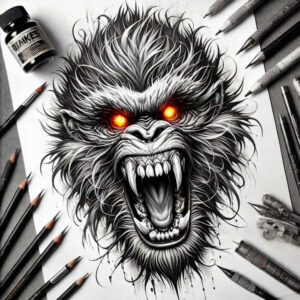 monkey-fine-line-tattoo-surrealism-vibrant-contrasts-for-collarbone – tattoo design ideas free ai generated – Gallery: monkeys-inkby-ai