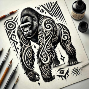 mystical-monkey-tattoo-neotraditional-artistic-contrast-for-calf – tattoo design ideas free ai generated – Gallery: monkeys-inkby-ai