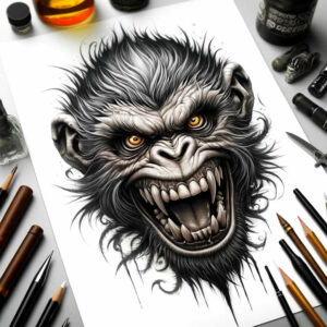 monkey-abstract-tattoo-surrealism-fantastical-elements-for-side – tattoo design ideas free ai generated – Gallery: monkeys-inkby-ai