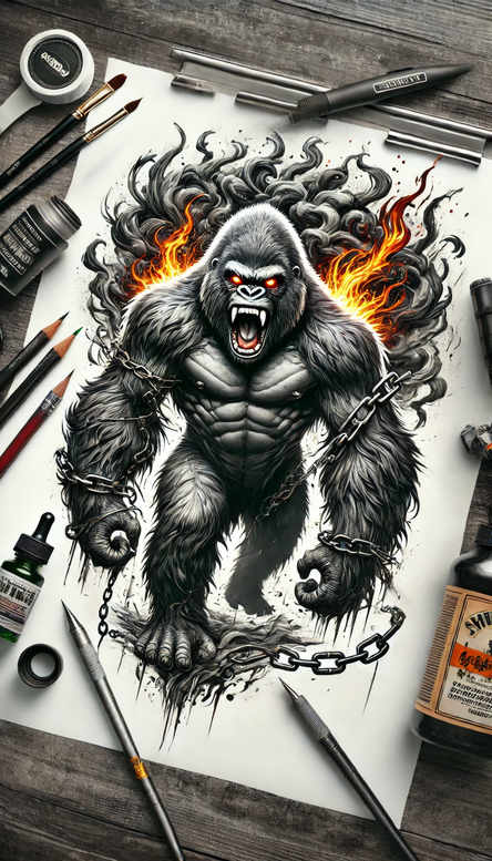 monkeys tattoo design ideas Surrealism mystical natural pose represents resilience