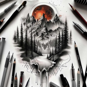 leaf-tattoo – tattoo design ideas free ai generated – realism-smooth-blackwork – for-heel – Gallery: nature-inkby-ai