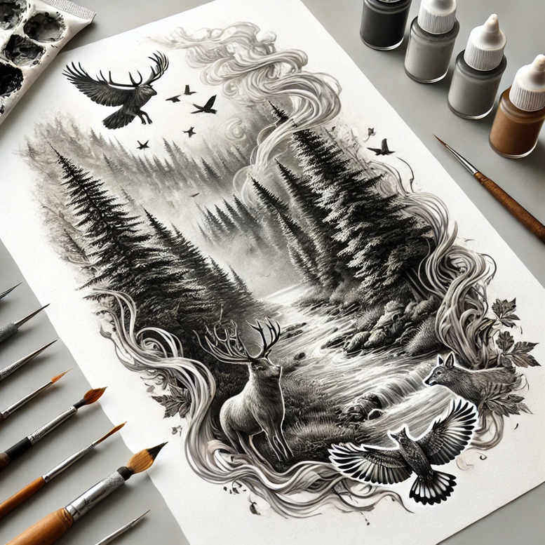 nature-light-tattoo – tattoo design ideas free ai generated – neotraditional-bold-texture – for-nape – Gallery: nature-inkby-ai