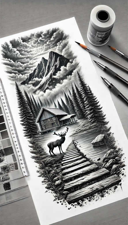 plant-tattoo – tattoo design ideas free ai generated – realism-rich-blacks – for-elbow – Gallery: nature-inkby-ai