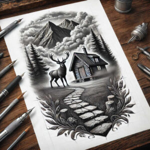 nature tattoo design ideas Surrealism floating elements detailed flora stands for determination