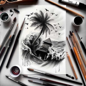 waterfall-tattoo – tattoo design ideas free ai generated – realism-textured-light – for-calf – Gallery: nature-inkby-ai