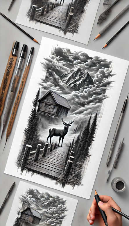 wild-animal-tattoo – tattoo design ideas free ai generated – realism-reflection-effect – for-lower-leg – Gallery: nature-inkby-ai