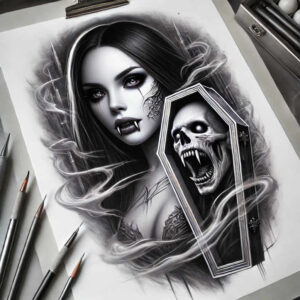dark-abstraction-tattoo – tattoo design ideas free ai generated – neotraditional-refined-lines – for-upper-chest – Gallery: other-dark-inkby-ai