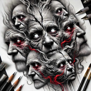 dark-form-tattoo – tattoo design ideas free ai generated – surrealism-chromatic-aberration – for-upper-chest – Gallery: other-dark-inkby-ai