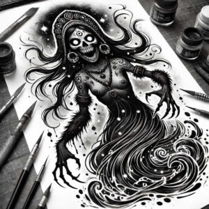 dark-line-tattoo – tattoo design ideas free ai generated – surrealism-symbolic – for-upper-back – Gallery: other-dark-inkby-ai