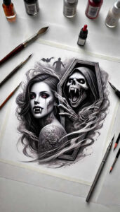 other-dark tattoo design ideas Surrealism impossible forms evil grin resilience and power